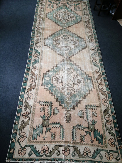 12.5 x 4.7 Large Vintage Rugs  TURKISH HAND MADE Rugs  Green Vintage Turkish Rugs   Oushak Rug  Turkish Oushak Rug, Vintage Oushak Rug