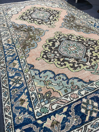 Vintage Rug, Persian 4 x 6.7 Rug, Navy Hand Knotted Rug, HANDMADE Rug, Vintage Turkish Rug, Oushak Rug, Oriental Rug, Wool Rug