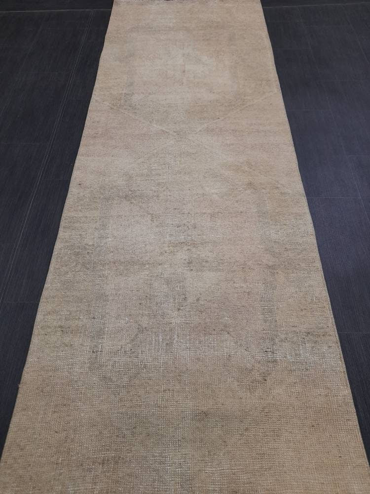 Neutral Vintage Hand Made Runner Rug Turkish Runner Rug 2.8 x 12.3 Faded Vintage Runner Rug Hallway Runner Rug Neutral Kitchen Runner Rug