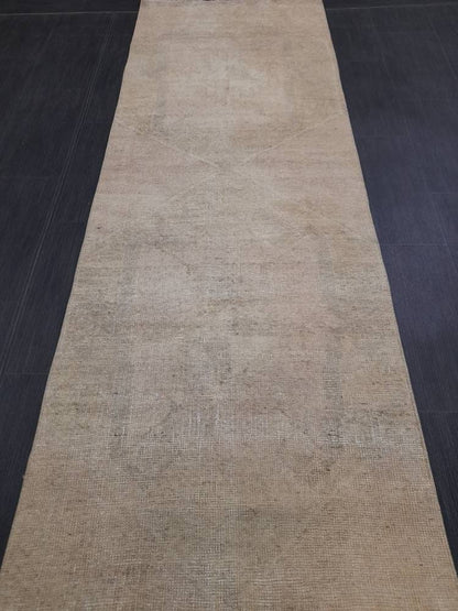 Neutral Vintage Hand Made Runner Rug Turkish Runner Rug 2.8 x 12.3 Faded Vintage Runner Rug Hallway Runner Rug Neutral Kitchen Runner Rug
