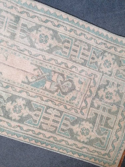 Runner rug, green soft colors rug, vintage runner 2'4x12'4 hallway runner
