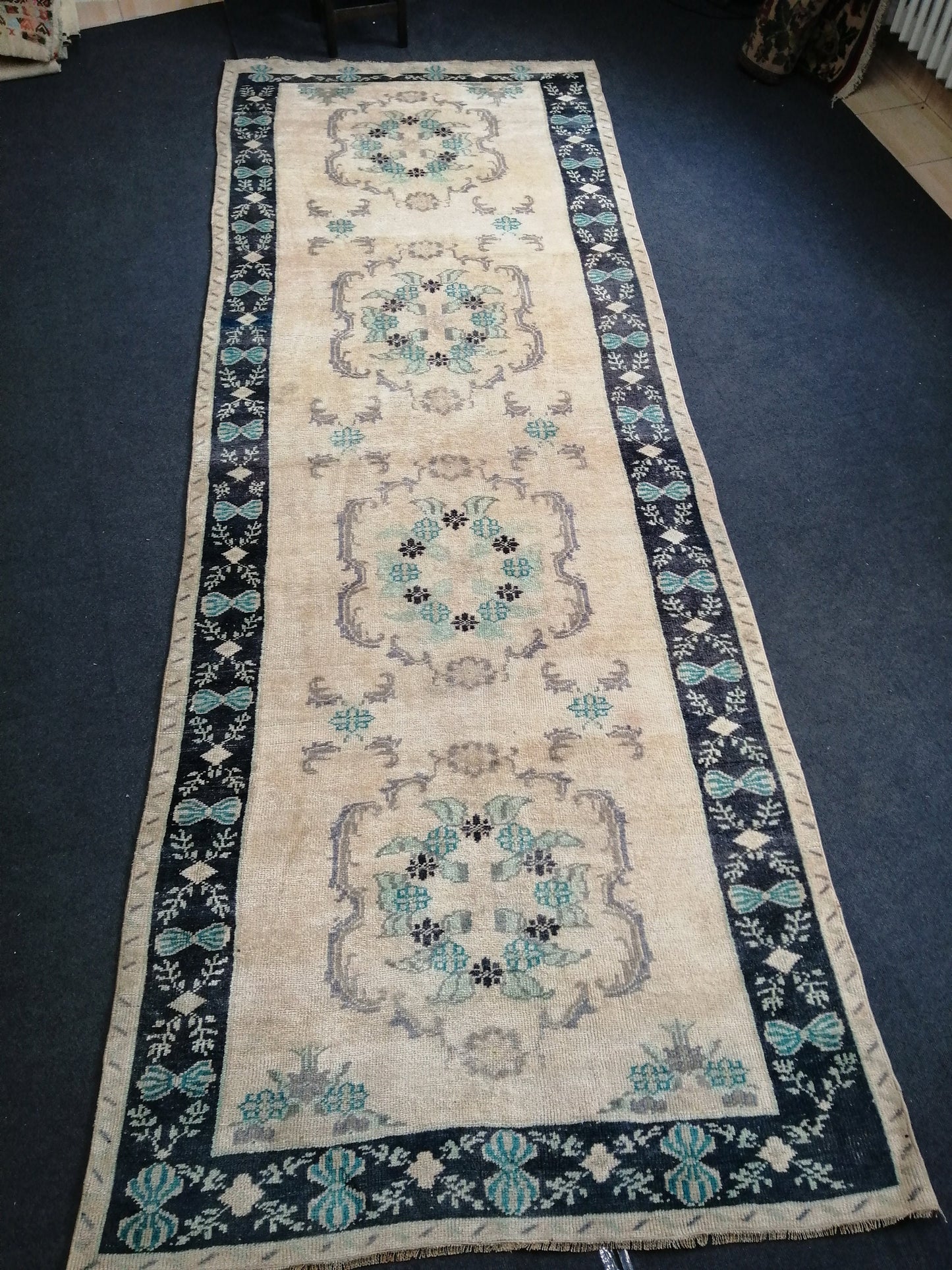 12.2 x 4.6 ft Oushak Runner Rug Turkish Runner Rug Vintage Runner Rug Hallway Runner Rug Kitchen Runner Rug Wool Runner Rug High Pile Rug