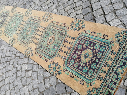 Vintage wool runner 2'7x10'6 oushak vintage runner kitchen runner rug, vintage anatolian runner rug,unique hand made bohemian