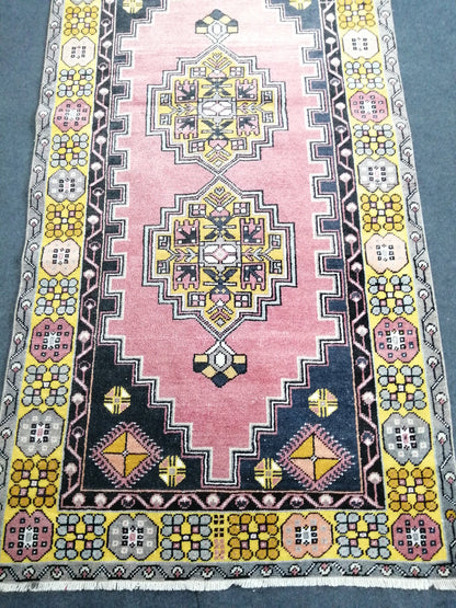Rugs, Hand Made Rug, 7.3 x 3.8 Oushak Rug, Pink Rug, Bohemian Rug, Turkish Rug, Farmhouse Rug, Vintage Rug, Wool rug