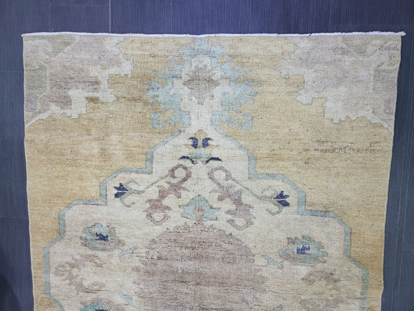 Turkish Rug, Oushak Rug, Wool 4 x 5.8 Oriental Rug, Blue Oushak Vintage Persian Rug, Handmade Rug