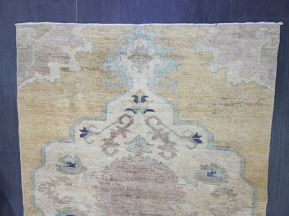 Turkish Rug, Oushak Rug, Wool 4 x 5.8 Oriental Rug, Blue Oushak Vintage Persian Rug, Handmade Rug