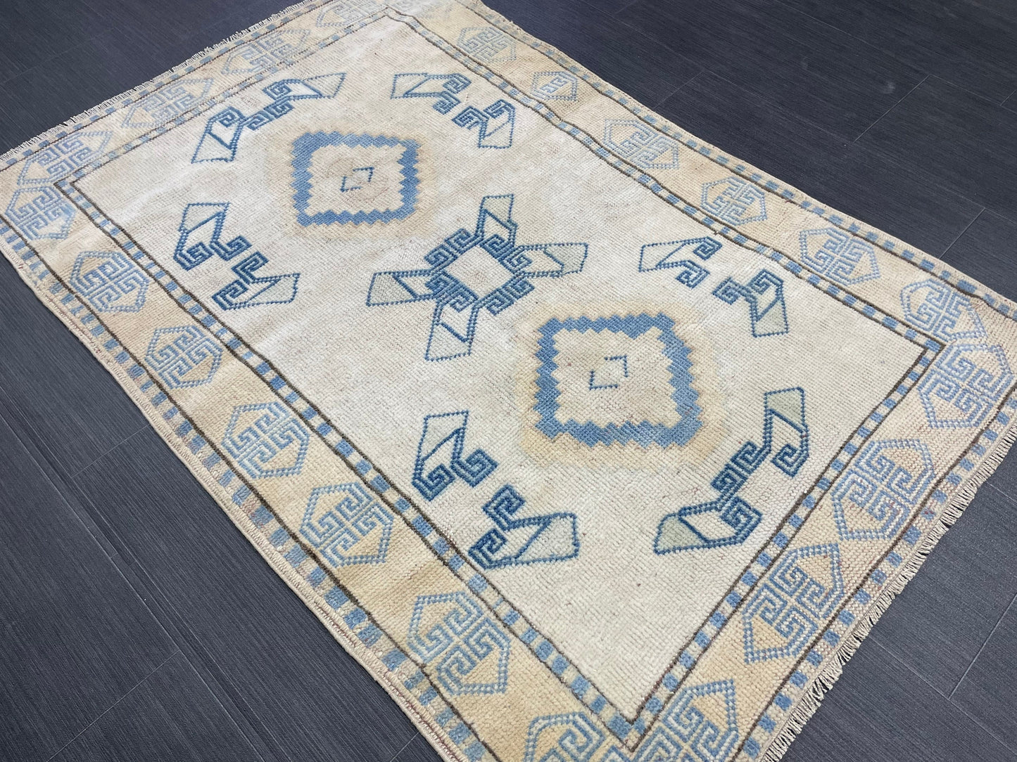 Oriental Wool RUG TURKISH Rug 3 x 4.4 ft Vintage Oushak Rug Vintage Persian Rug Wool Oushak Rug Handmade Vintage Turkish Rug