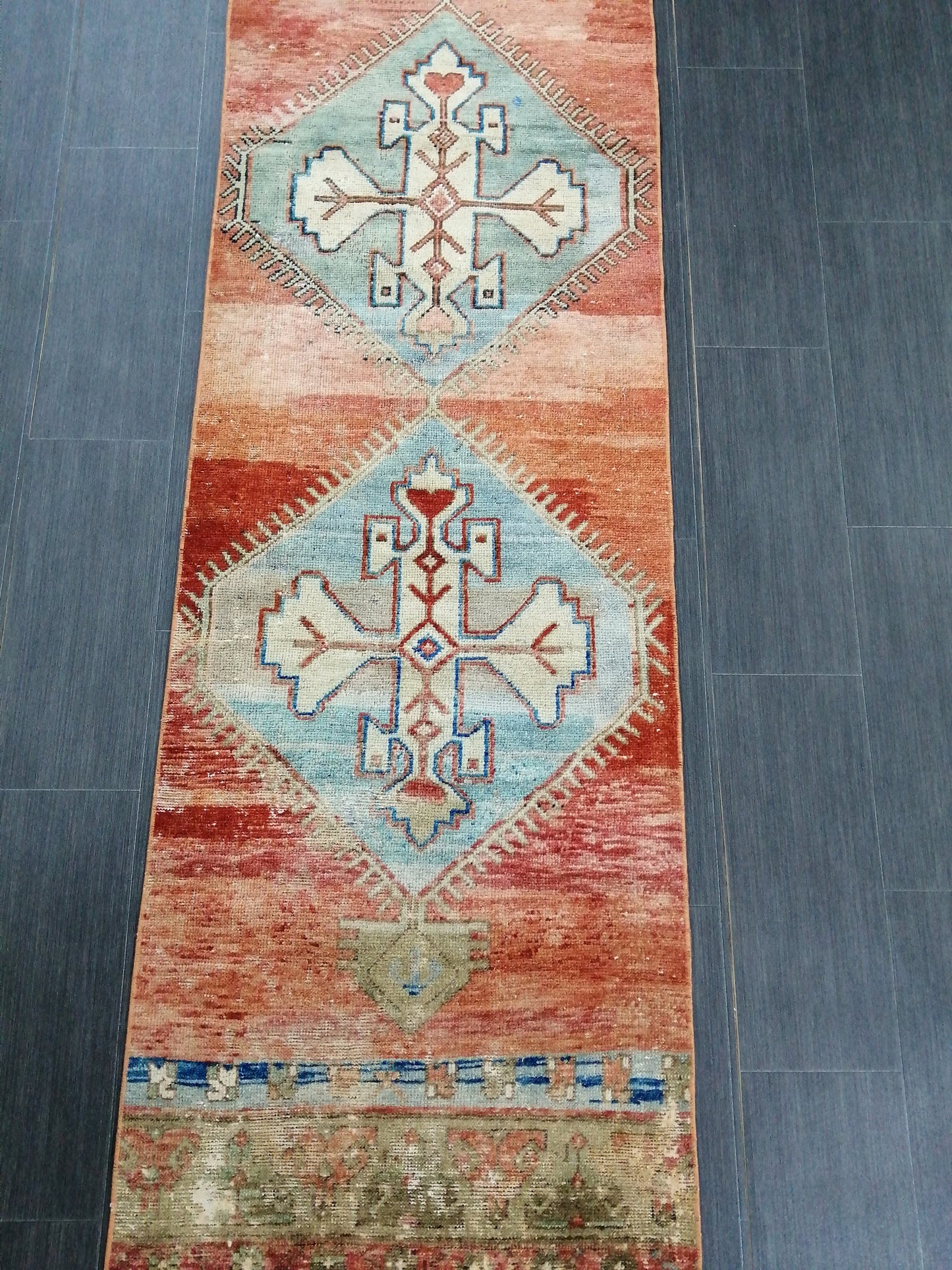 Hallway Runner Rug 9.6 x 2.2 Kitchen Runner Rug Wool Runner Rug Wool Oushak Rug Oushak Runner Rug Turkish Runner Rug Vintage Runner Rug