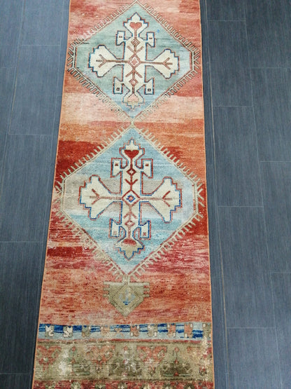 Hallway Runner Rug 9.6 x 2.2 Kitchen Runner Rug Wool Runner Rug Wool Oushak Rug Oushak Runner Rug Turkish Runner Rug Vintage Runner Rug