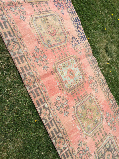 Vintage Turkish Runner Rug, 4x11 Oushak Runner Rug, Handmade Runner Rug, Hand Knotted Runner Rug Hallway Runner, Kitchen Runner