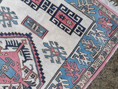 Turkısh blue wool rug 6x4 vıntage oushak rug,handmade oushak rug