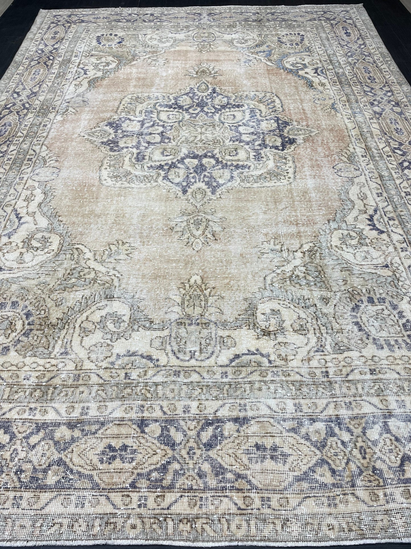 Muted Persian RUG 7.4 x 10.7 Turkish Oushak Rug Vintage Large Rug Vintage Rug Wool Muted Distressed Rug Handmade Rug Hand Knotted Rug