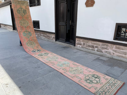 Hand Knotted Extra Long Turkish Runner Very Long Oushak Runner Rug 2.4 x 18.8 Vintage Runner Rug XL Oriental Runner Rug Staircase Runner