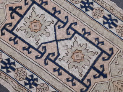 Vintage Turkish Rug, 2.8 x 4.8 Oushak Rug, Wool Oriental Rug, Blue Vintage Persian Rug, Hand Made Rug Vintage Wool Rug