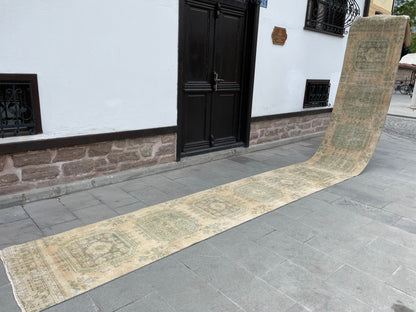 Muted Extra Long Turkish Runner Vintage 2.6 x 21.2 Stairs Runner Rug Vintage Runner XL Oriental Runner Staircase Handmade Runner