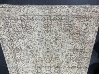 Muted Persian RUG Neutral Vintage 6.4 x 9.7 Rug Large Vintage Rug Wool Oushak Rug Hand Made Rugs Vintage Turkish Rug Neutral Rug