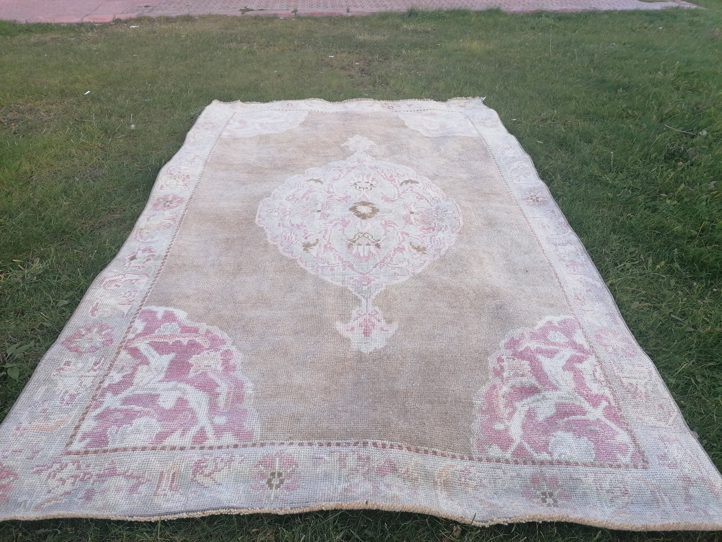 4.6x7.6 feet neatural oushak area rug, pastel living room oversize floor rug, handmade turkish hallway rug, lounge largest brown muted rugs