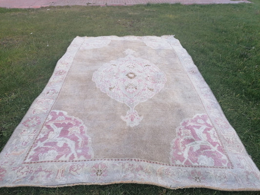 4.6x7.6 neatural oushak area rug, pastel  rug, handmade turkish