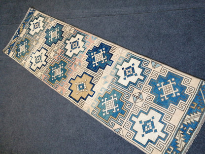 2 x 7.2 Oushak Runner Rug Turkish Runner Rug  Blue  Vintage Runner Rug Hallway Runner Rug Kitchen Runner Rug Wool Runner Navy Beige Green