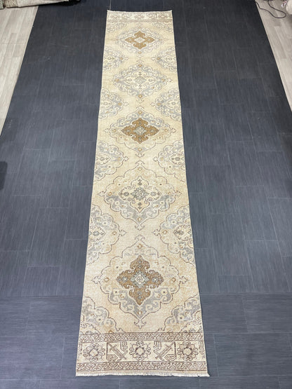 Hand Knotted Runner Rug Turkish Runner 2.7 x 13 Rug Vintage Runner Rug Hallway Runner Rug Kitchen Runner Rug Wool Runner Rug Wool Oushak Rug