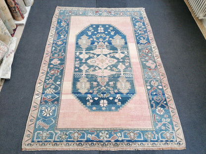 9x6'2 oushak vintage rug, turkish oushak rug rustic unsual tribal rug retro style rug