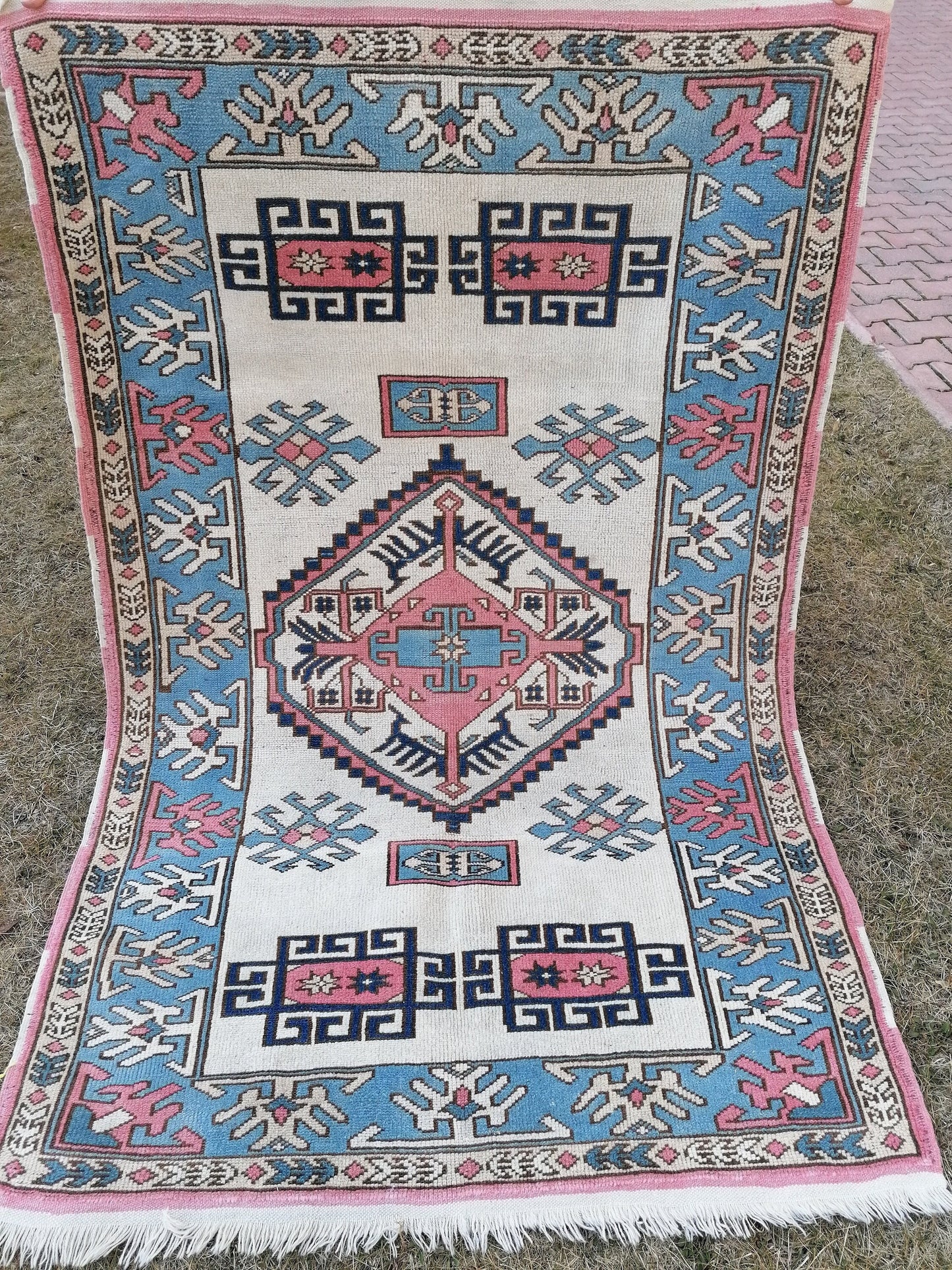 Turkısh blue wool rug 6x4 vıntage oushak rug,handmade oushak rug