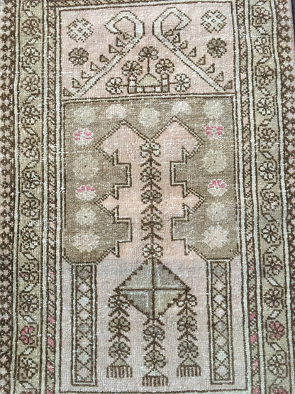 2x4 feet vintage brown bedroom small rug, turkish handmade wool pink bathroom small rug, living room area mini rug, oushak small laundry rug