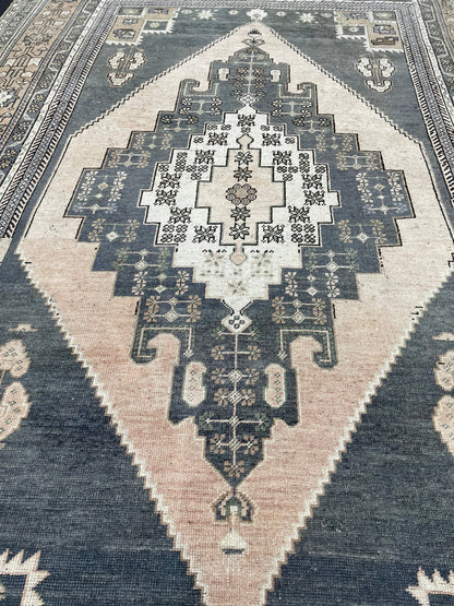 Vintage Rug 6.2 x 10.5 Authentic Turkish Oushak Rug Hand Knotted Rug Rustic Rug Handmade Wool Turkish Rug Persian Rug Oriental Green Rug