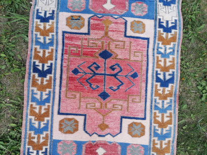 2'5x6'6 blue oushak runner, turkish runner rug, vintage runner rug  unique hand made wool rug kitchen  runner rug