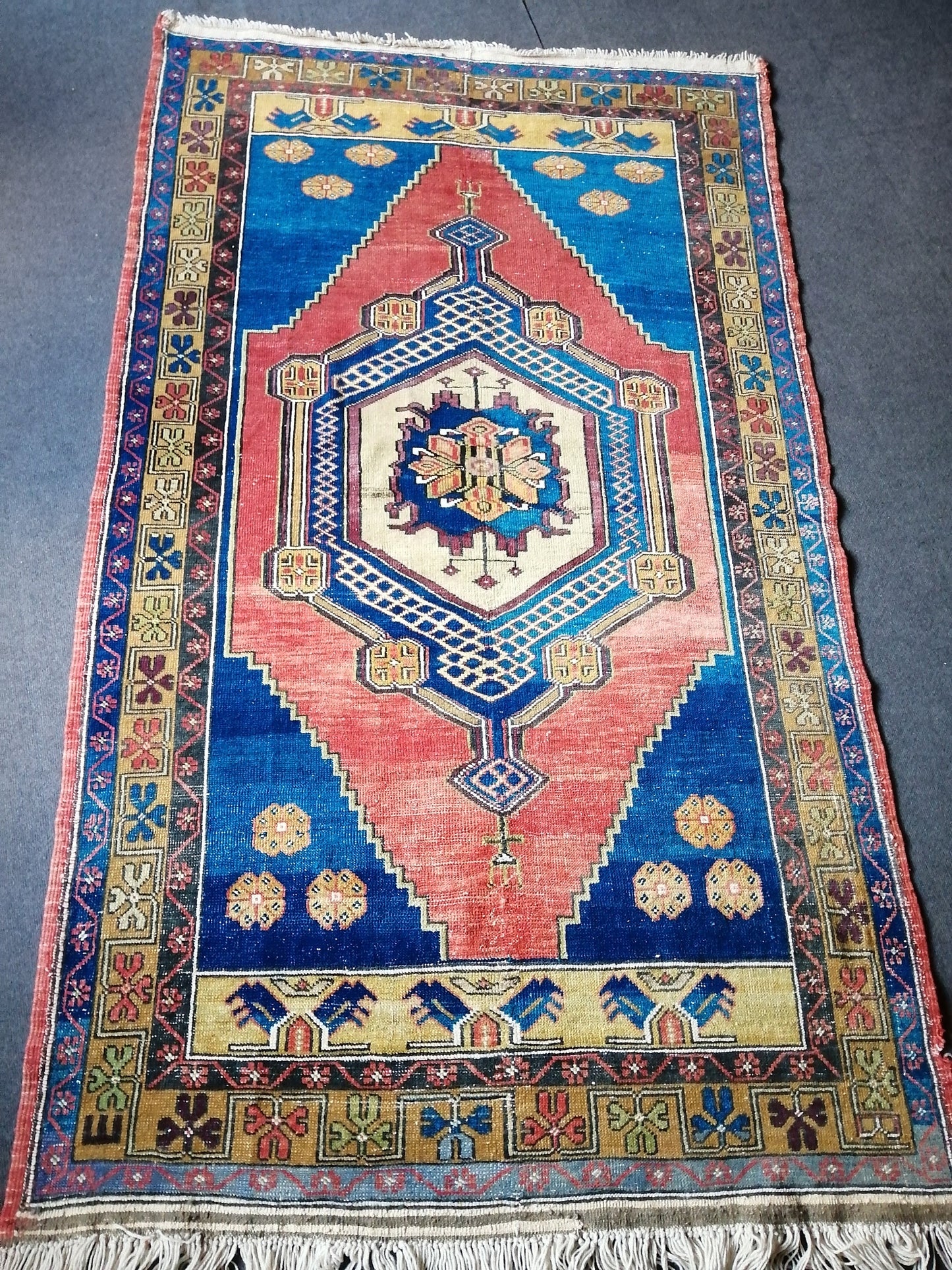 8 X 4.8 OUSHAK RUG TURKISH Oushak Rug Blue Vintage Oushak Runner Rug Vintage Runner Rug Wool Oushak Rug Hand Made Rug Vintage Turkish Rug