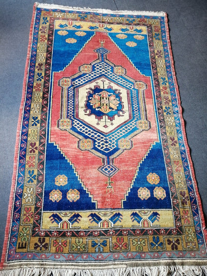 8 X 4.8 OUSHAK RUG TURKISH Oushak Rug Blue Vintage Oushak Runner Rug Vintage Runner Rug Wool Oushak Rug Hand Made Rug Vintage Turkish Rug