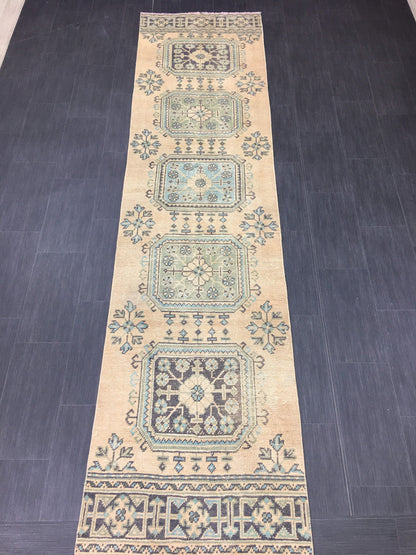 Vintage Runner Rug 2.5 x 11..6 Turkish Runner Rug Oushak Runner Rug Blush Hallway Runner Rug Kitchen Runner Rug Wool Runner Rug