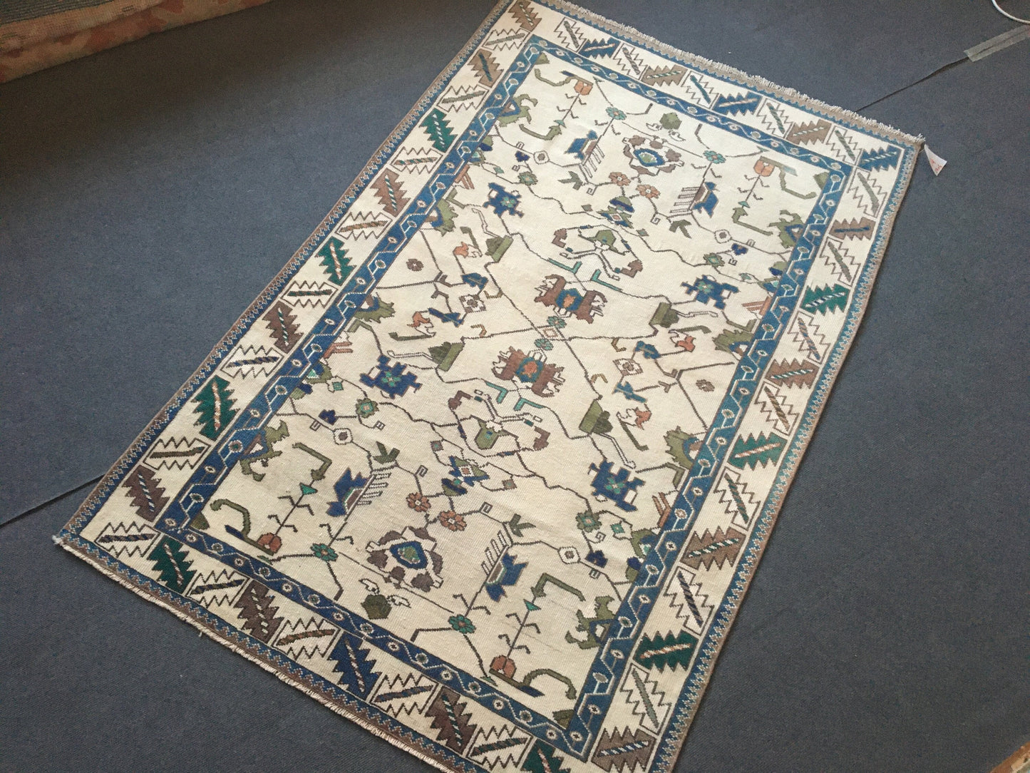 4x6 feet handmade blue living room floor rug, turkish muted bedroom rug, oushak bathroom area rug, vintage laundry rug, entryway wide rugs