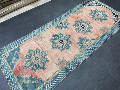 Turkish Oushak Runner 4.2 x 10 Rug Turkish Runner Rug Vintage Runner Rug Hallway Runner Rug Kitchen Runner Rug Wool Runner Navy Green