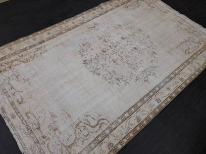 Neutral Oriental Rug 5.2 x 8 TURKISH Oushak Rug Distressed Vintage Antique Rug Vintage Wool Distressed Rug Neutral Hand Made Rug