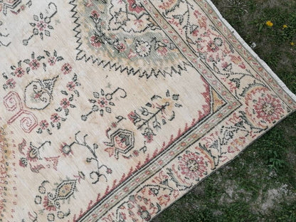 Oushak rug, large pastel vintage wool rug 5'8x9'5 hand made rugs, turkish living room rug