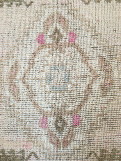 1.4x3.4 feet grey mini turkish rug, handmade brown bedroom area rug, bath mat mini rug, bathroom small rug, oushak kitchen rug, hallway rug