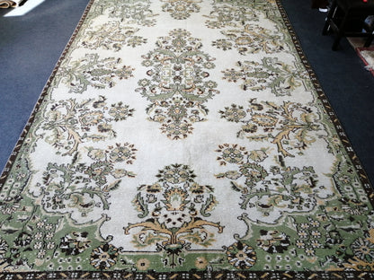 10 x 6.6 Green OUSHAK RUG TURKISH Oushak Rug Vintage Oushak Runner Rug Vintage Runner Rug Wool Oushak Rug Hand Made Rugs Vintage Turkish Rug