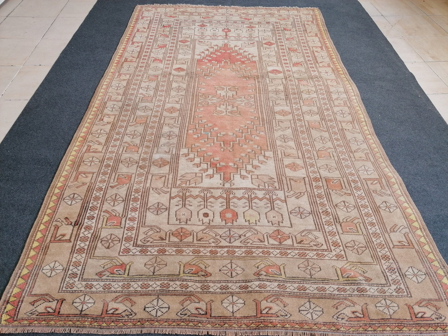 Turkish rug 4'5x7'8 distressed vintage rug, oushak handmade wool rug, old turkish rug