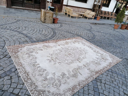 10'x6'9 muted oushak turkish rug, large turkish rug, pastel vintage rug,kitchen rug, vintage anatolian rug,unique hand made rug,bohemian rug