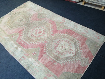 MUTED OUSHAK RUG 5x8 Faded Wool Rug, Turkish Oushak Rug, Farmhouse Rug, Vintage Rug, Oriental Rug Pink Wool rug