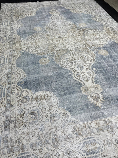 Denim Blue TURKISH HAND MADE Rug 7.7 x 11.5 Vintage Distressed Rug Oushak Rug   Traditional Rug Oriental Rug Vintage Floral Rug Wool Rug