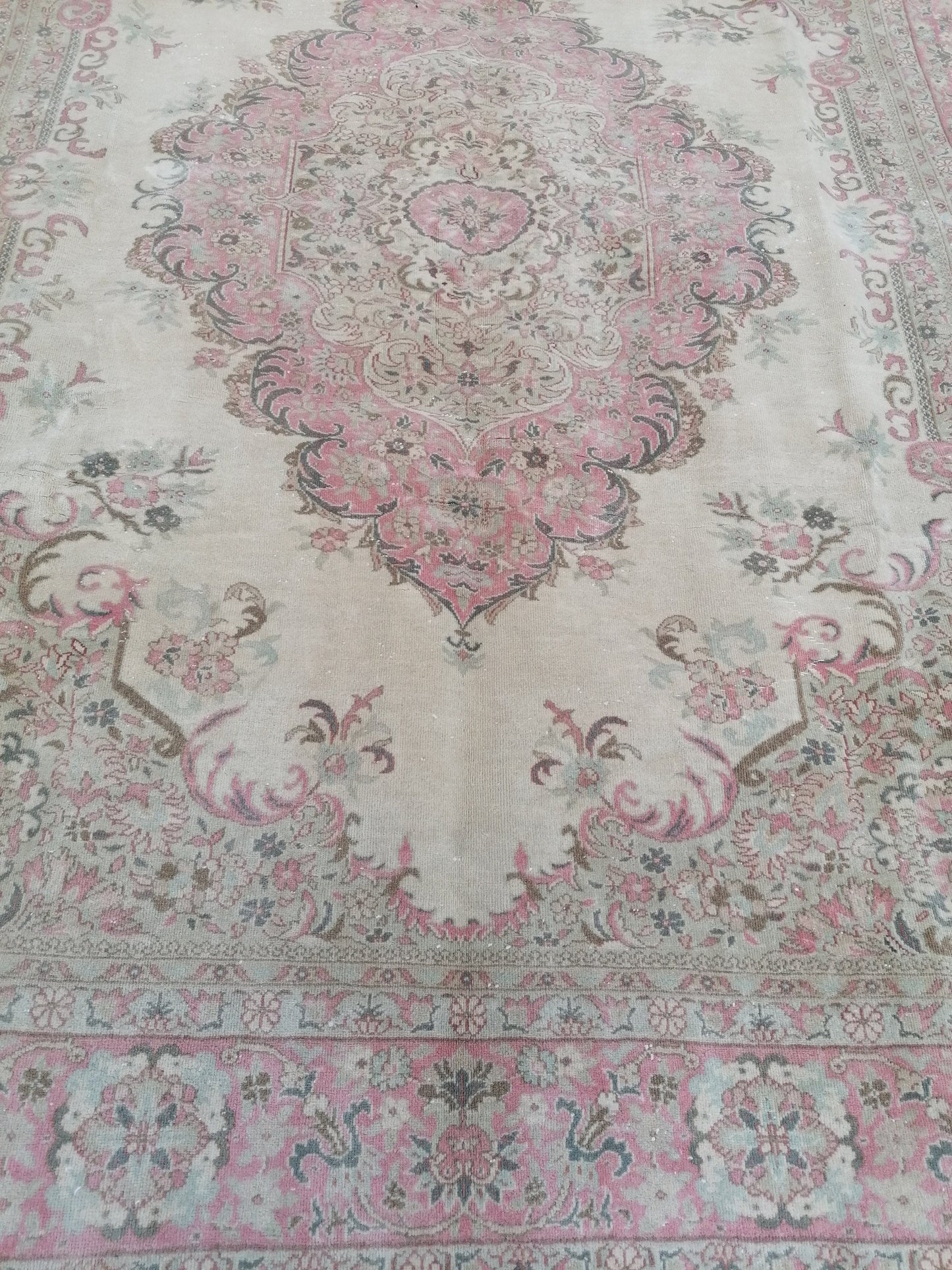 6'7x8'7 Vintage rug, pastel vintage oushak rug faded unique handmade rug, traditional turkish rug