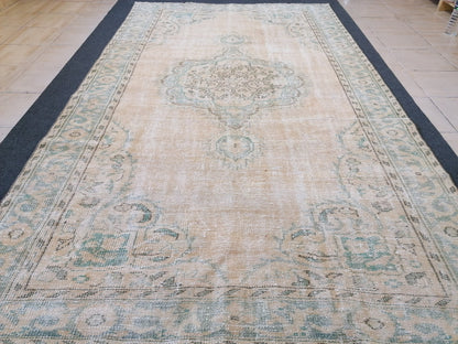 6x10 feet large vintage rug, rustic oushak rug, distressed turkish handmade rugs, living room area rug, vintage oversize rug