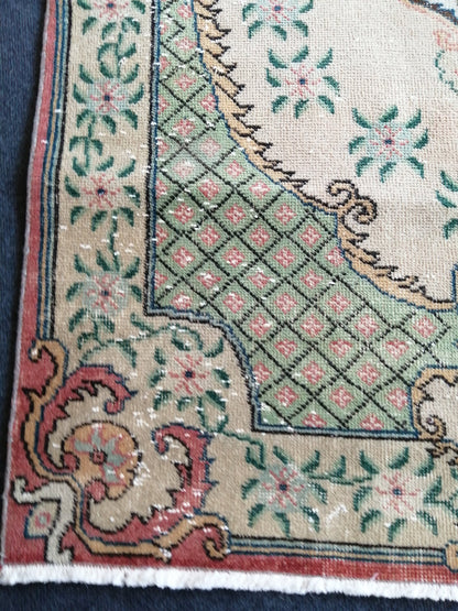 3.7 x 6.9 Turkish Rug, Oushak Rug, Rustic Oushak Rug, Wool Muted Oushak Rug, Oriental Rugs, Farmhouse Rug, Vintage Rug, Hand Made Rug