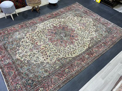 Vintage Rug, Persian Rug, Handmade Rug Muted Vintage 7 x 10.5 Rug, Hand Knotted Rug, Turkish Oushak Rug, Vintage Wool Turkish Rug