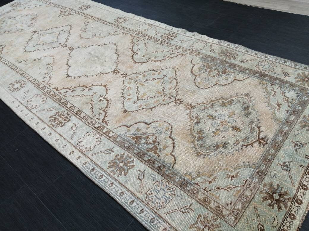 Muted Vintage Runner Rug 12.6 x 4.9 Muted Hallway Runner Rug Kitchen Runner Rug Muted Wool Runner Rug Muted Oushak Rug 12.6x4.9
