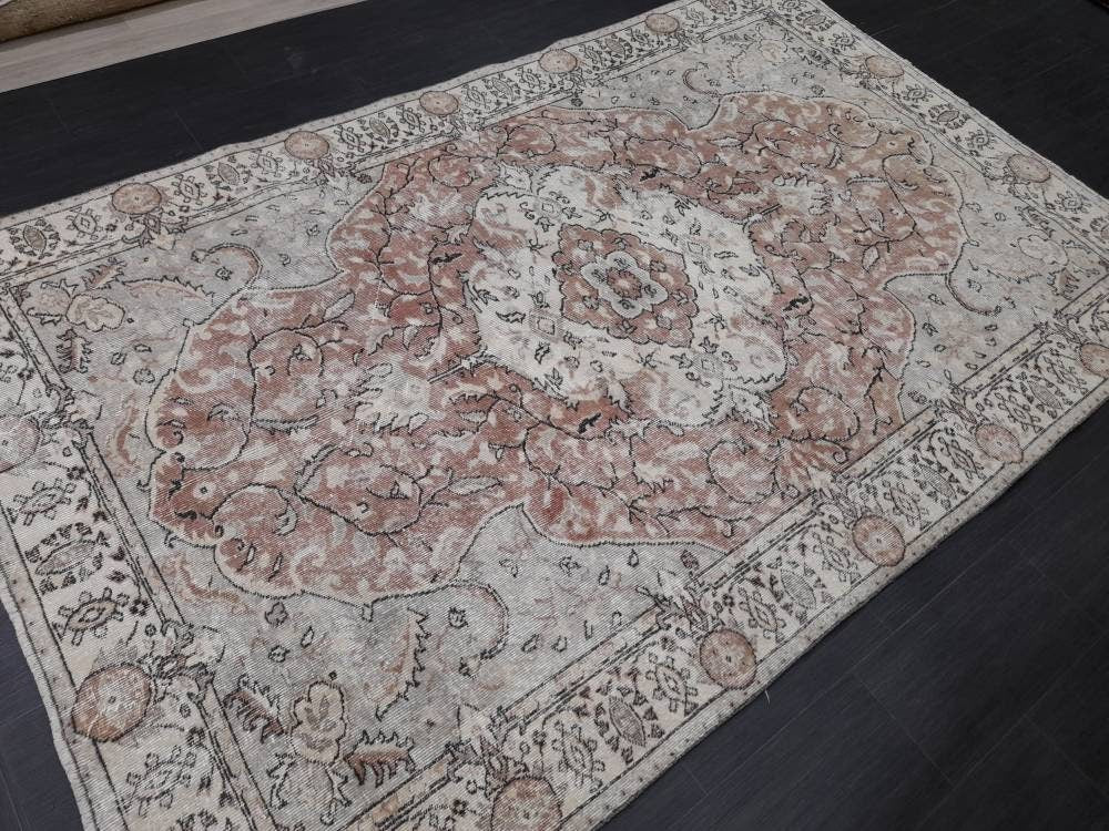TURKISH Rug Vintage Rug Vintage Wool 6 x 9.5 Oushak Rug Hand Made Rugs Vintage Turkish Rug Oriental Rug Persian Rug Distressed Vintage Rug