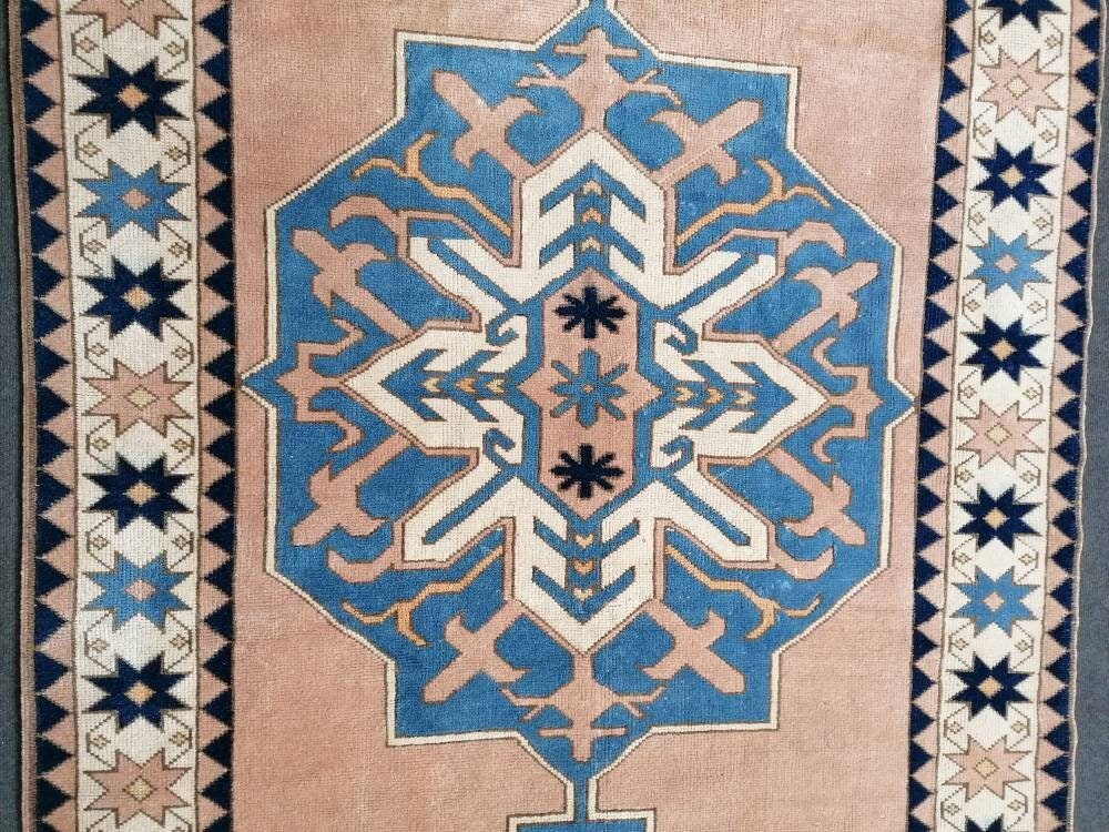 Vintage blue rug 5x7'4 turkish handmade rug, bohemian rug, living room rug, oushak vintage rug