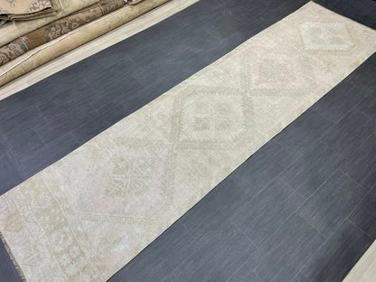 Muted Oushak Runner 3.2 x 12.5 Rug Turkish Runner Rug Vintage Runner Rug Hallway Runner Rug Kitchen Runner Rug Wool Runner Rug